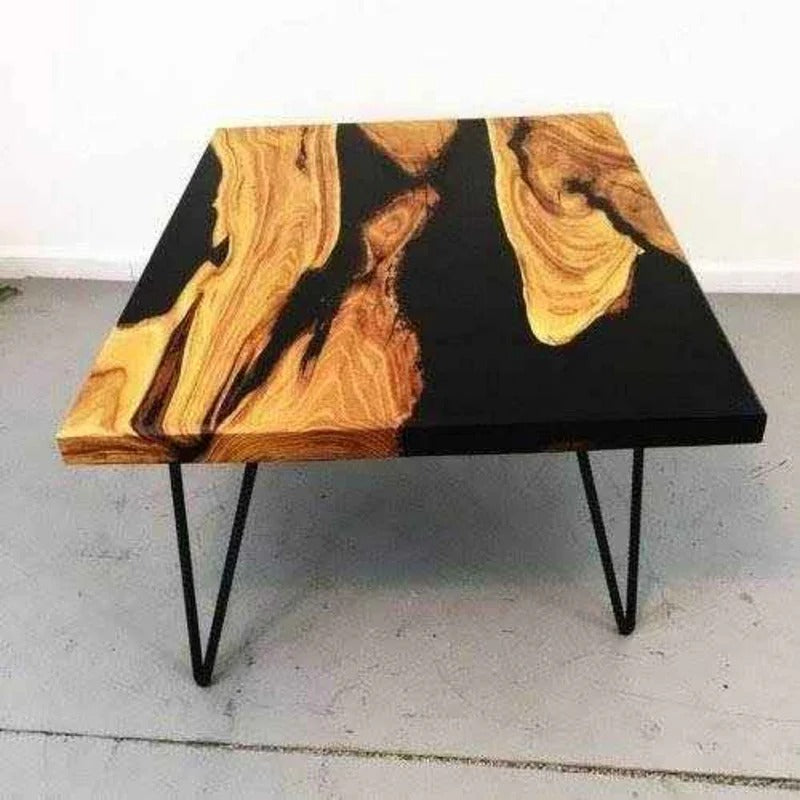 Black Square Resin Center Table | Wooden Resin Coffee Table - Pacific Resin Art