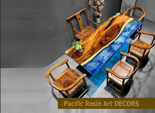 Blue Glowing River Resin Dining table | Elegant Dining Furniture with legs - Pacific Resin Art