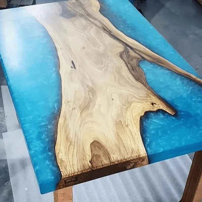 Ocean Glow Blue Resin Dining table | Luxury Wooden Dining Table - Pacific Resin Art