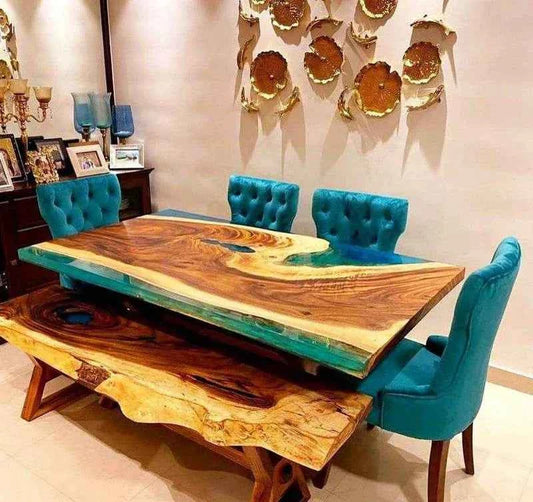 Blue Green Ocean Resin Dining table | Premium Dining Furniture with legs - Pacific Resin Art