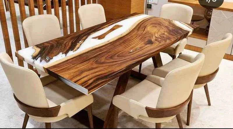 Milky White Epoxy Resin Dining table | Elegant Resin Dining Table with legs - Pacific Resin Art