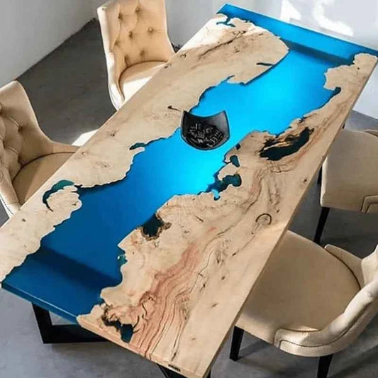 Lite Blue translucent Resin Dining table | Modern Dining Furniture with legs - Pacific Resin Art