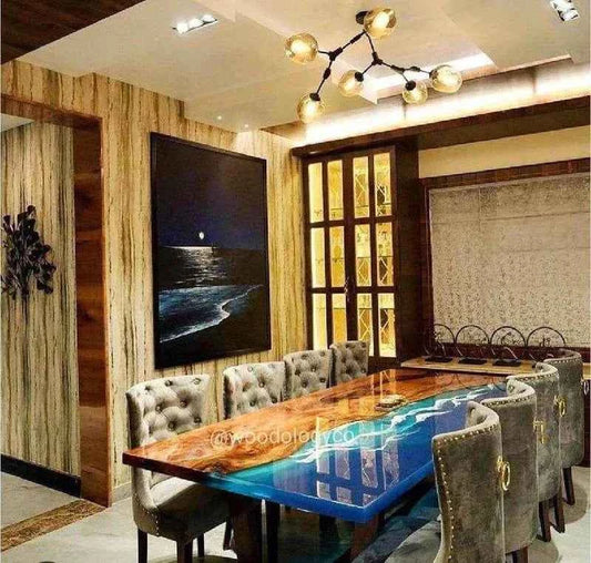 Ocean Shore Epoxy Resin Dining table | Unique Dining Furniture with legs - Pacific Resin Art