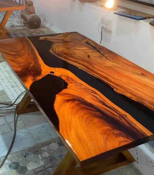 Elegant Black Epoxy Resin Dining table | Luxury Home Decor with legs - Pacific Resin Art