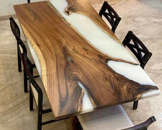 Luxury White Wooden Resin Dining table with legs - Pacific Resin Art