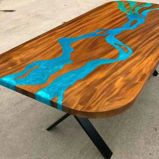 River Flow Epoxy resin Dining table | Premium Resin Furniture with legs - Pacific Resin Art