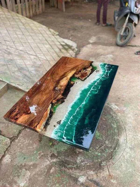 Green Beach Ocean Resin Dining Table with legs - Pacific Resin Art