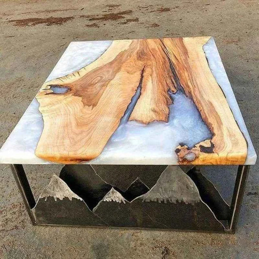 Foggy White Wooden Resin Dining table | Premium Table for Interiors with legs - Pacific Resin Art