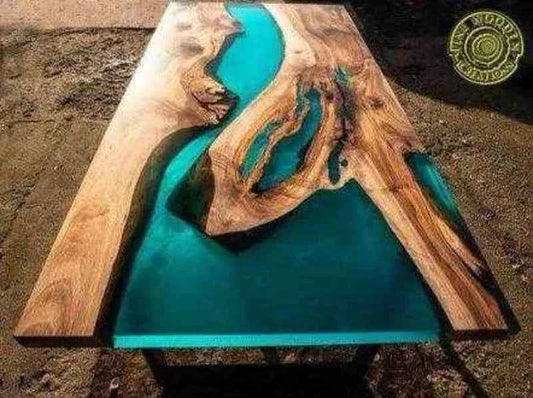 Matt Blue Translucent Epoxy Dining table with legs - Pacific Resin Art
