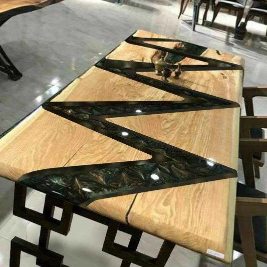 ZigZag River Wooden Resin Dining table without stand with legs - Pacific Resin Art