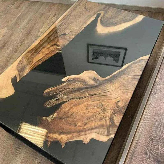 Glossy Black Epoxy Resin Dining table | Precious Resin Dining Table with legs - Pacific Resin Art