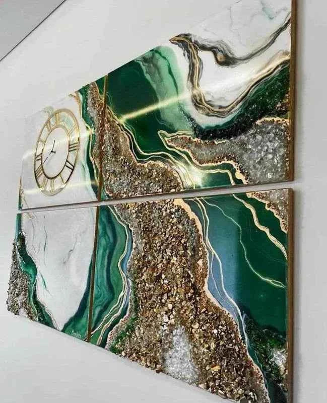 Green Golden Abstract Resin Wall Art  Hangings and Wall Paintings - Pacific Resin Art