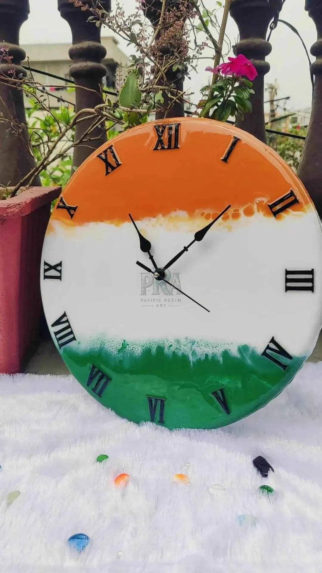 Indian Flag Resin wall clock | Premium Wall Clock For Home - Pacific Resin Art