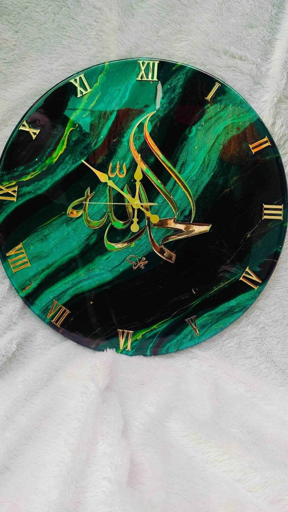 Alhamdulillah Islamic Resin Wall Clock | Spiritual Resin Art Wall Clocks - Pacific Resin Art