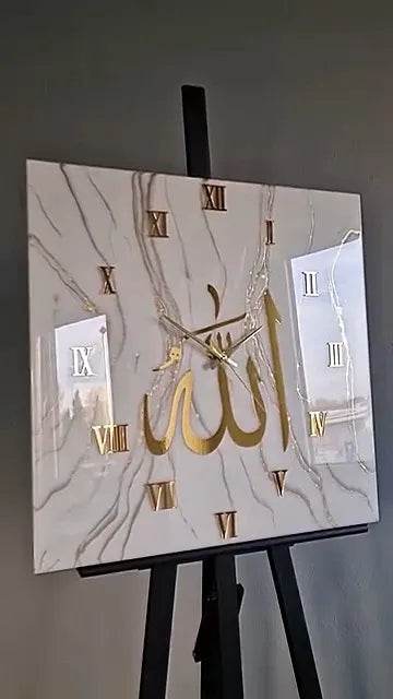 Noor-e-Zikr Arabic Square Resin Wall Clock - Pacific Resin Art
