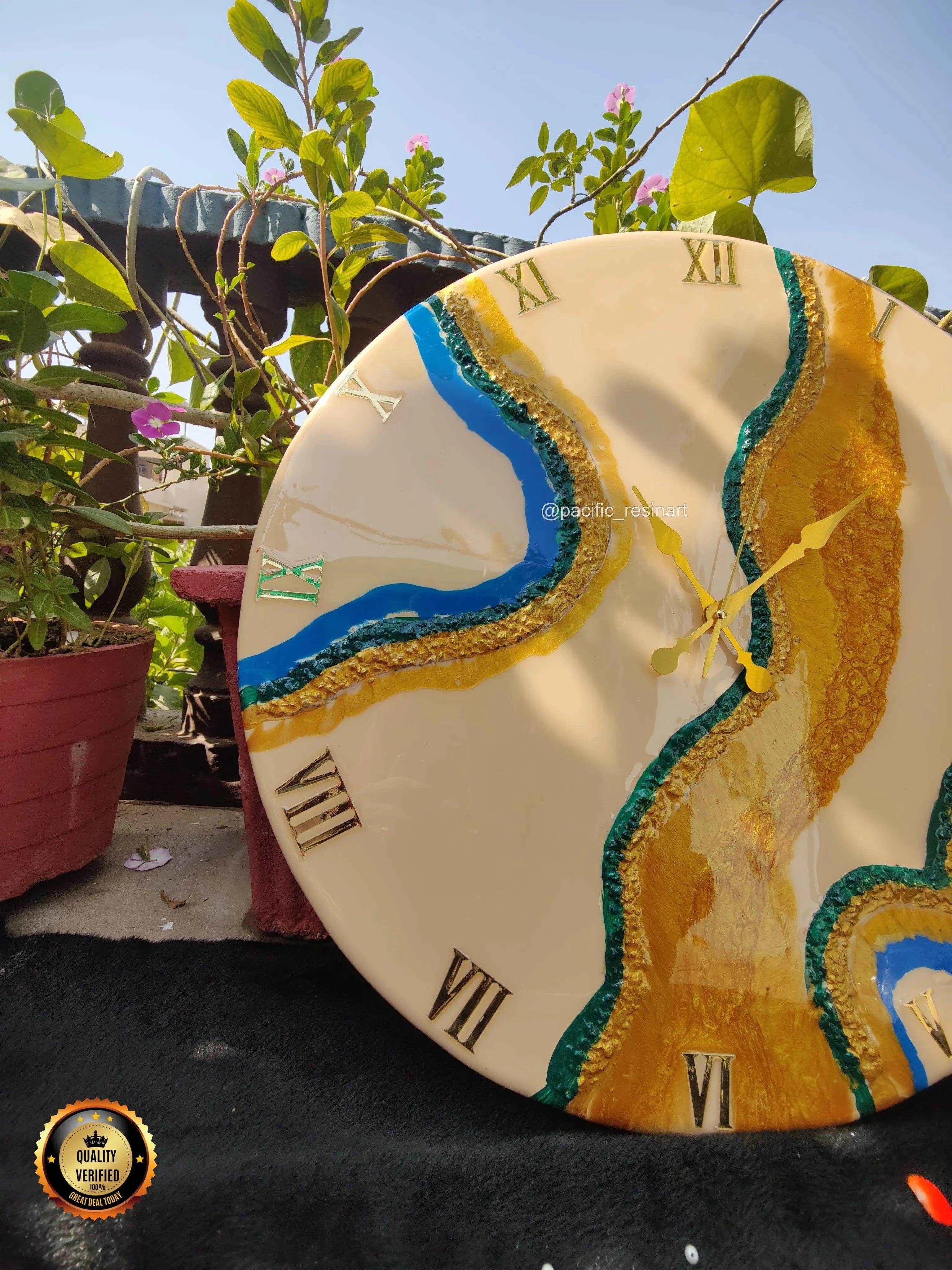 Curvy Green Roman Resin wall clock | Premium Resin Wall Clock - Pacific Resin Art