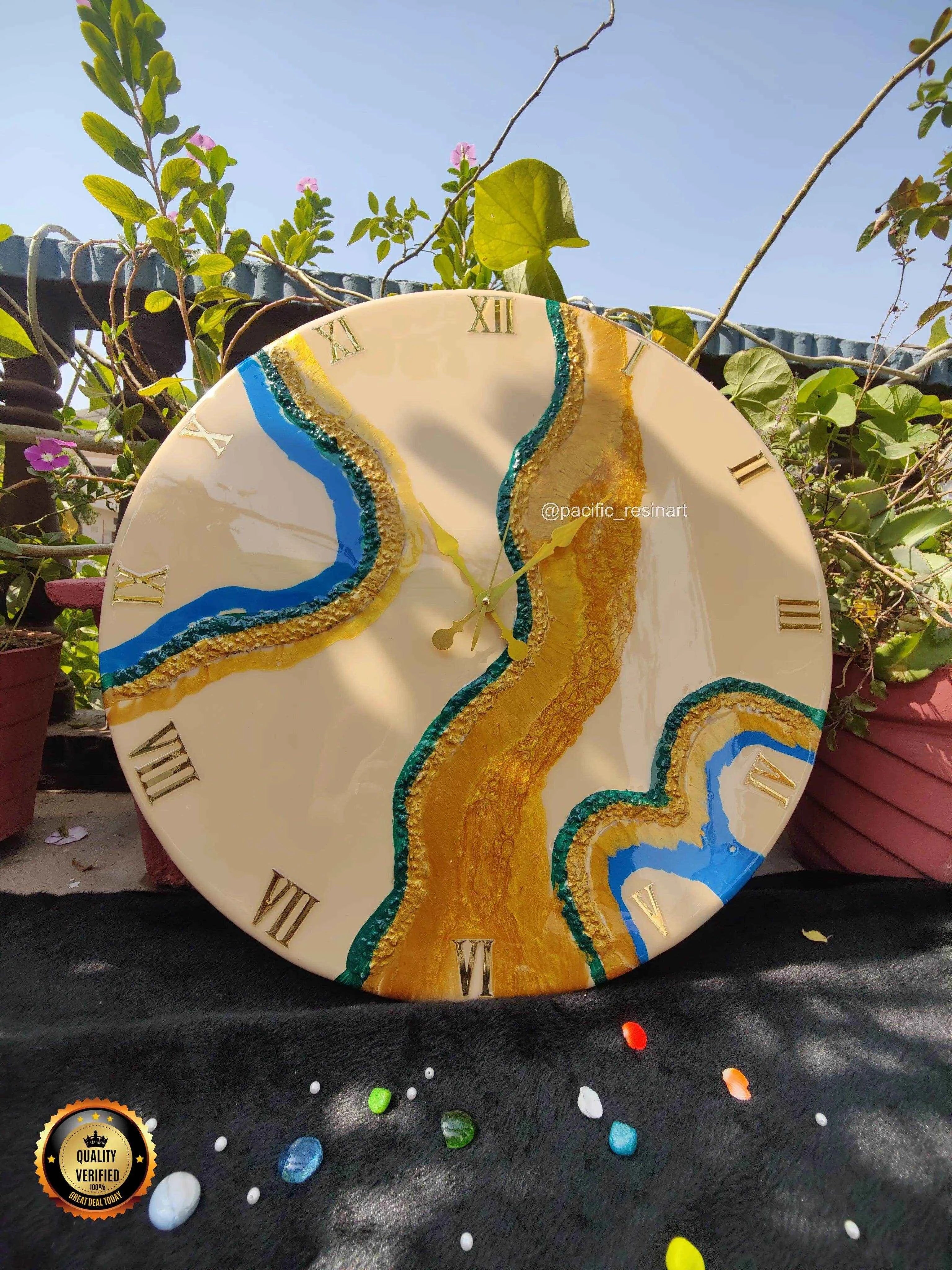 Curvy Green Roman Resin wall clock | Premium Resin Wall Clock - Pacific Resin Art