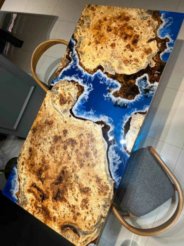 Riverstone Wooden Epoxy Resin Dining Table with legs