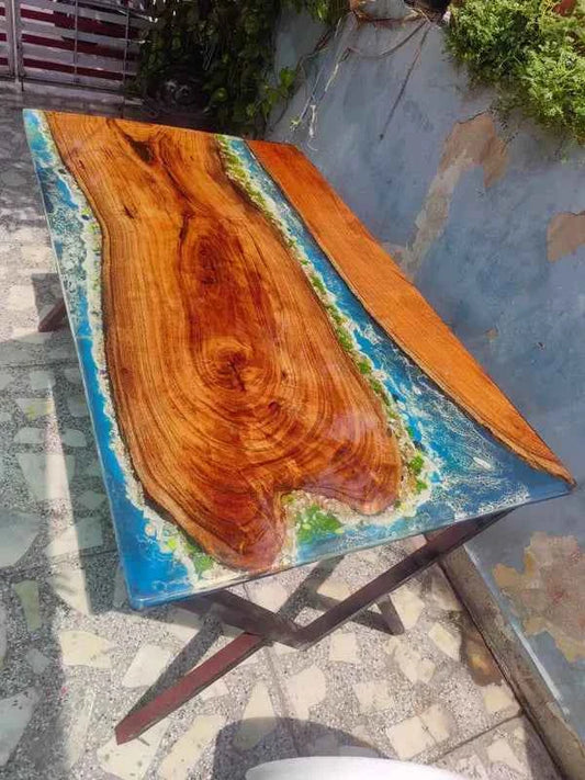 River Ripple Wooden Resin Dining table with legs - Pacific Resin Art