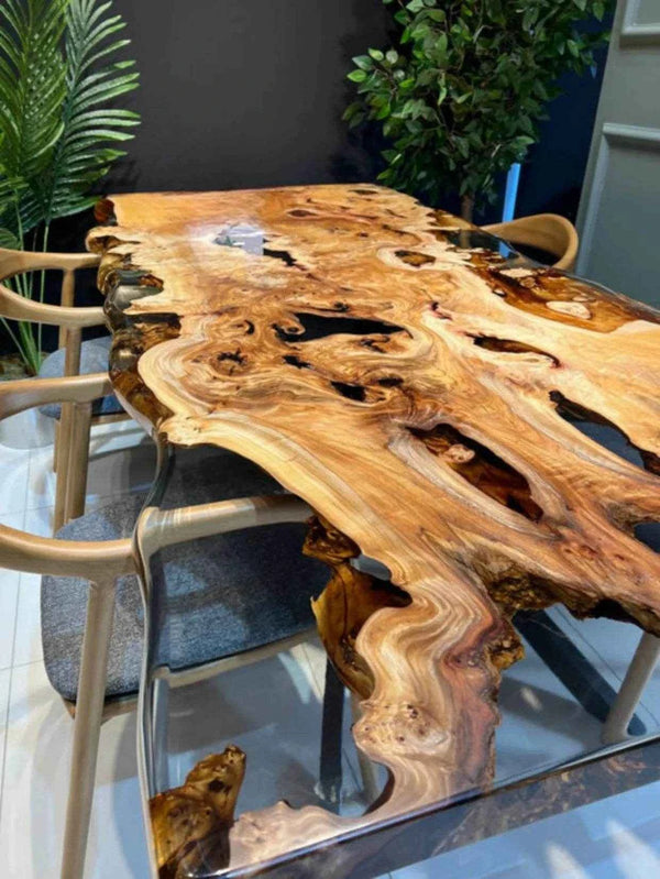 Polished Aura Black Resin Dining Table with legs