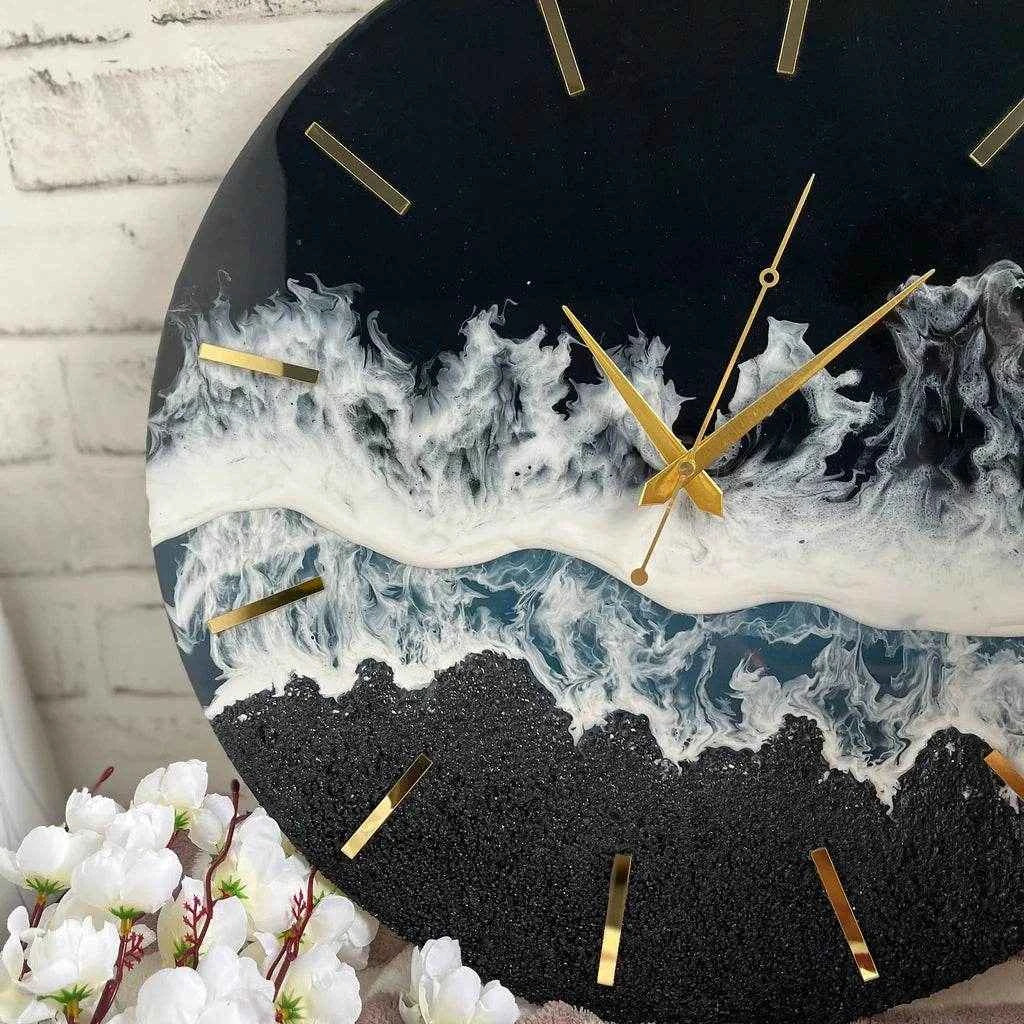 Black Beach Epoxy Resin Wall Clock | Premium Clocks For Decor - Pacific Resin Art