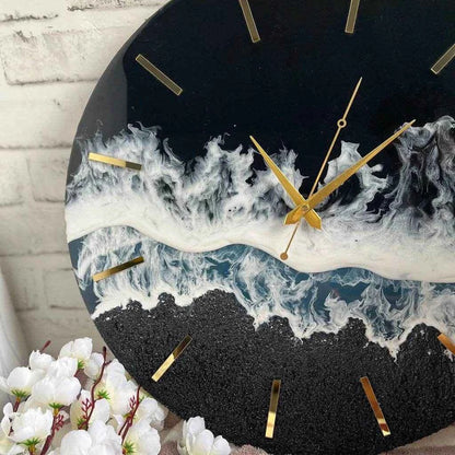 Black Beach Epoxy Resin Wall Clock | Premium Clocks For Decor - Pacific Resin Art