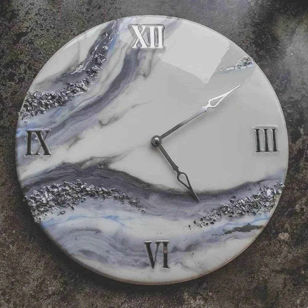 Silver Flow Resin Art Wall Clock | Luxury Epoxy Wall Clocks - Pacific Resin Art