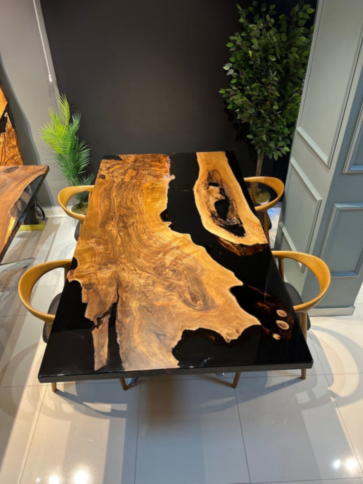 Blackberry Wooden translucent Epoxy resin art Dining table without stand