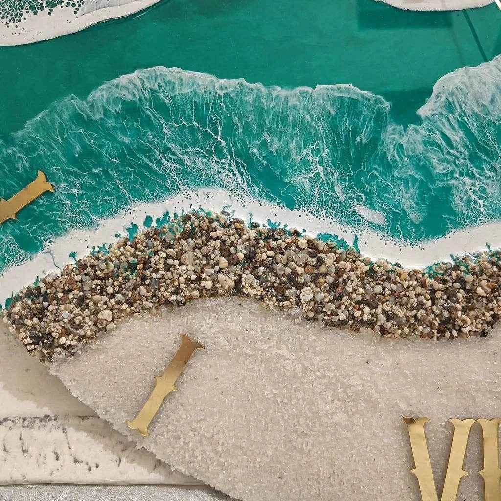 Aqua Green Beach Resin Wall Clock | Premium Wall Clocks For Home - Pacific Resin Art
