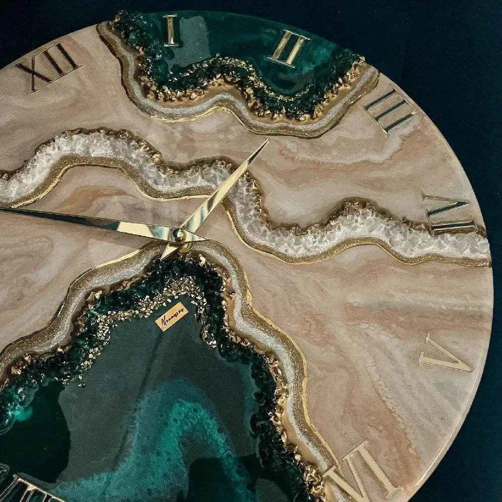 Dark Green Pearl Resin Wall Clock | Premium Home Decor - Pacific Resin Art