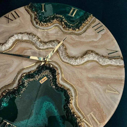 Dark Green Pearl Resin Wall Clock | Premium Home Decor - Pacific Resin Art