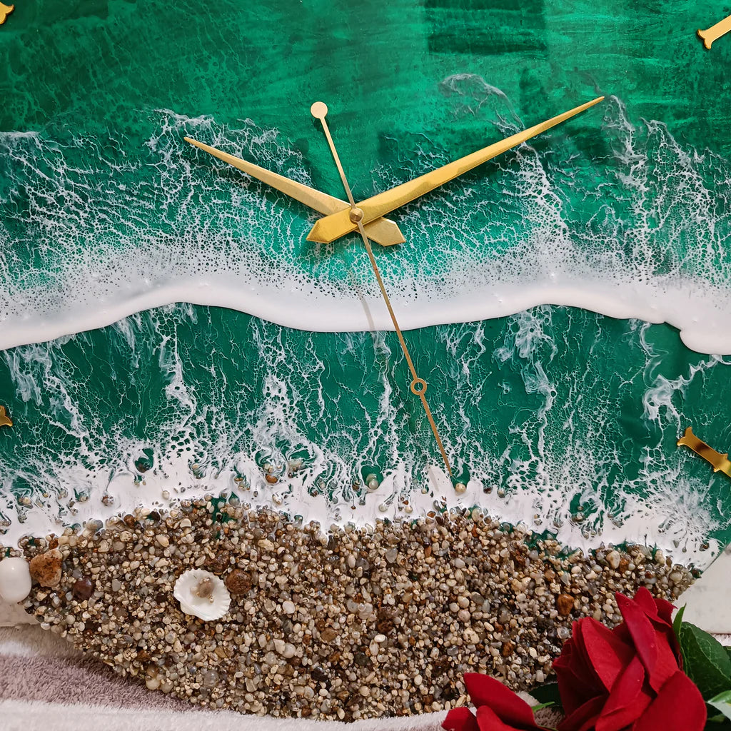 Green Beach wall clock | Resin Art wall clock |Resin wall hangings | Premium Epoxy Resin Art Wall Clocks For Home Decor