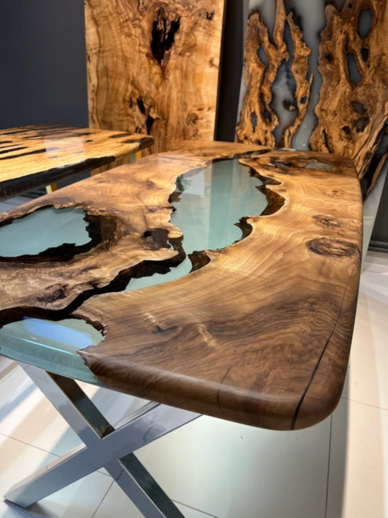 Blur effected metallic Epoxy resin art Dining table without stand