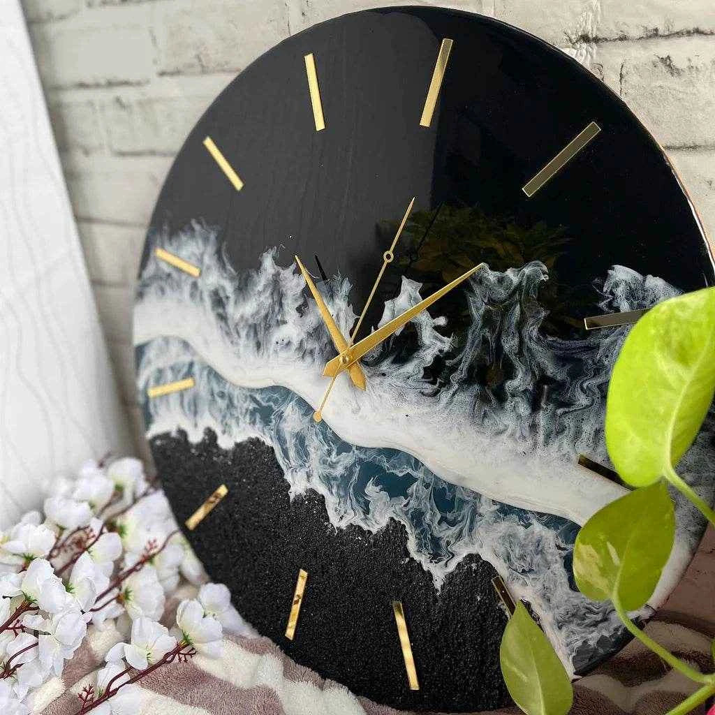 Black Beach Epoxy Resin Wall Clock | Premium Clocks For Decor - Pacific Resin Art