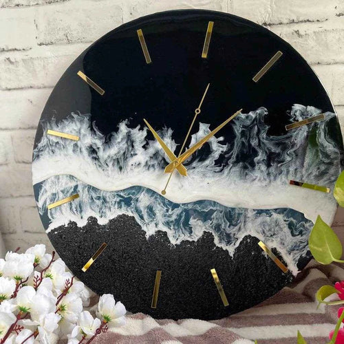 Black Beach Epoxy Resin Wall Clock | Premium Clocks For Decor - Pacific Resin Art