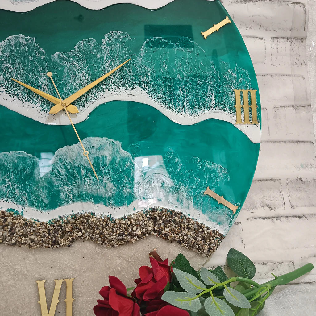 Aqua Green Beach | Resin Art wall clock |Resin wall hangings | Premium Epoxy Resin Art Wall Clocks For Home Decor