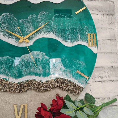 Aqua Green Beach Resin Wall Clock | Premium Wall Clocks For Home - Pacific Resin Art