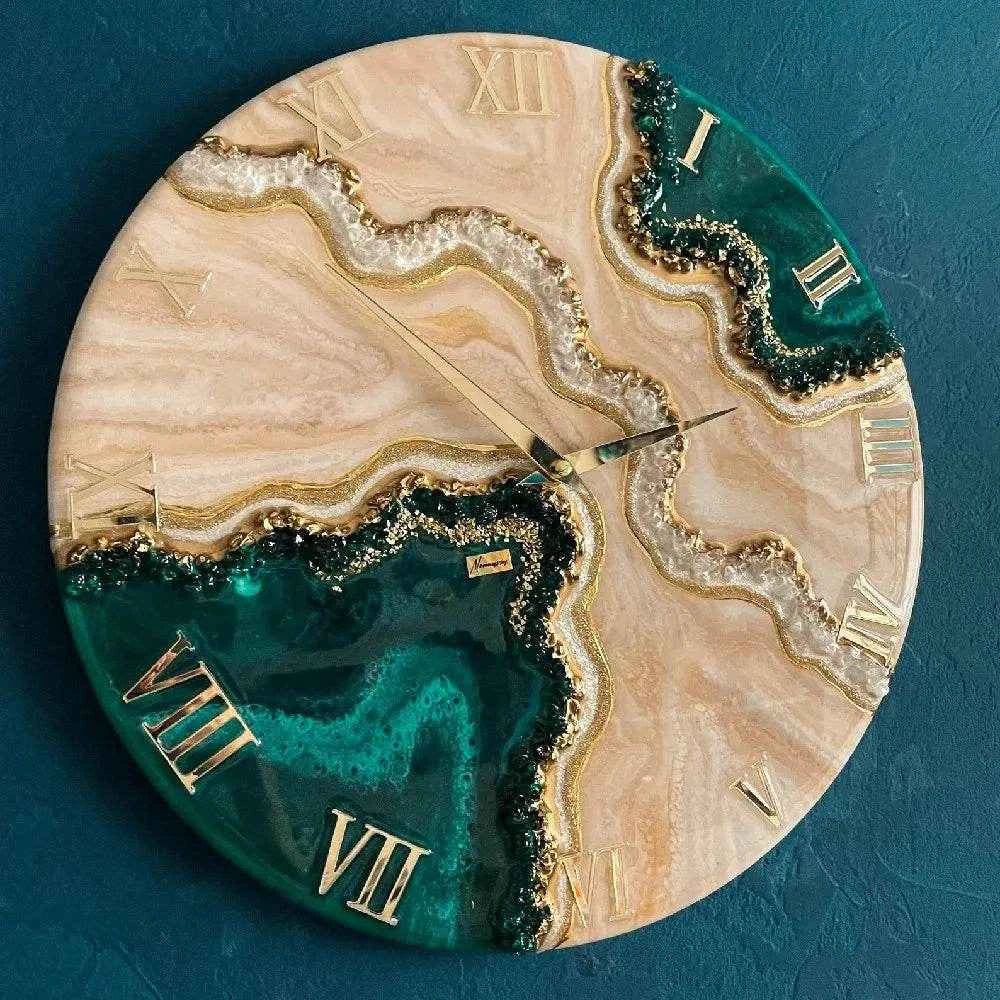 Dark Green Pearl Resin Wall Clock | Premium Home Decor - Pacific Resin Art