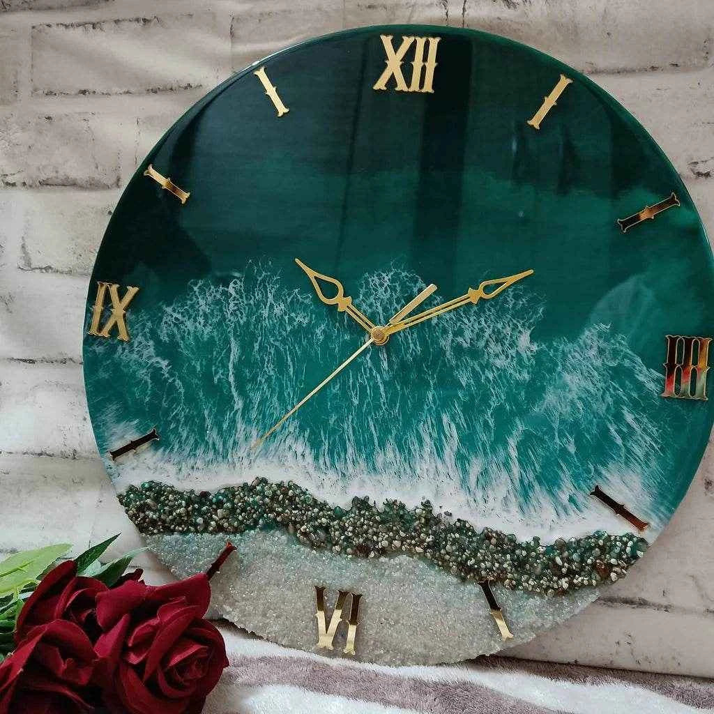 Green Marine Resin Art Wall Clock | Modern Wall Clocks For Decor - Pacific Resin Art