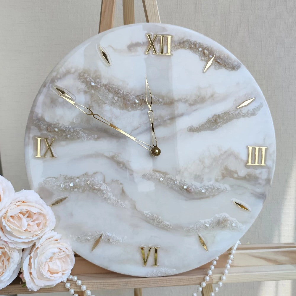 Creamy White stone wall clock | Resin Art wall clock |Resin wall hangings | Premium Epoxy Resin Art Wall Clocks For Home Decor