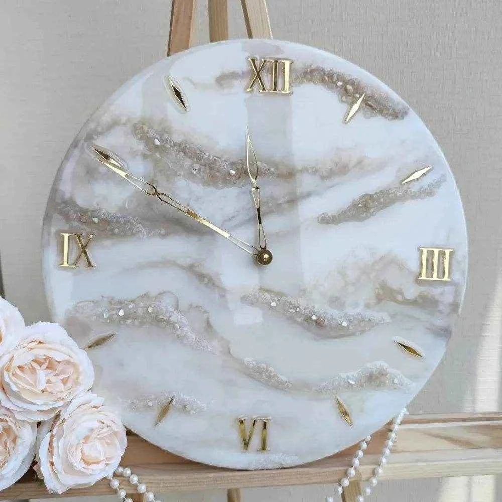 Creamy White Stone Resin Wall Clock | Unique Home Decor - Pacific Resin Art