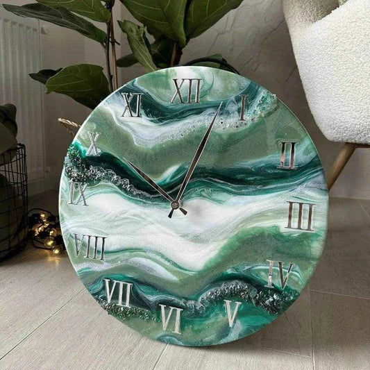 Green Geode Resin Wall Clock | Premium Epoxy Art Decor - Pacific Resin Art