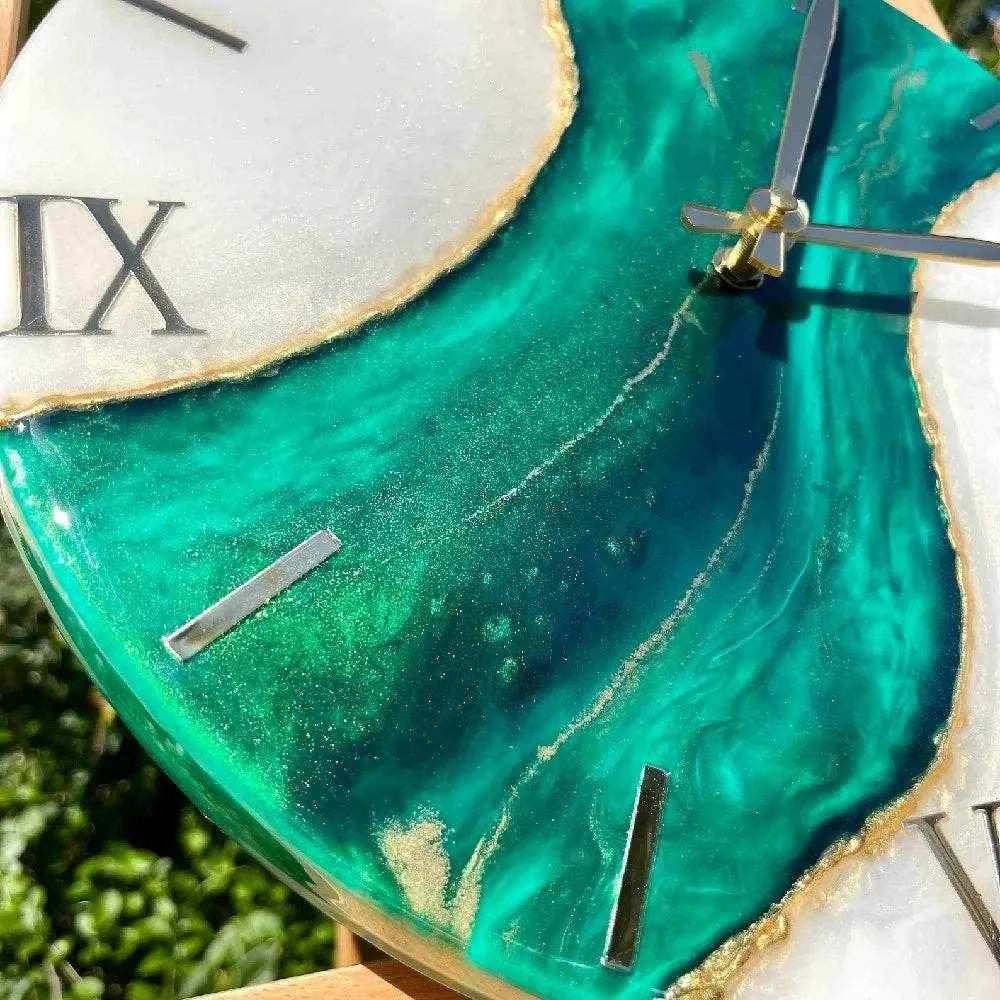 Green Galaxy Roman Resin Wall Clock | Premium Epoxy Wall Clock - Pacific Resin Art