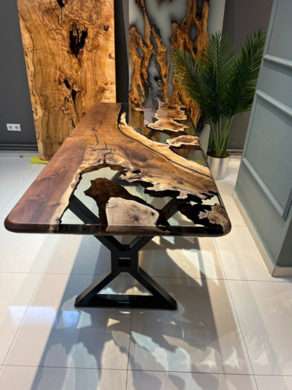 Transparent Wooden translucent Epoxy resin art Dining table without stand