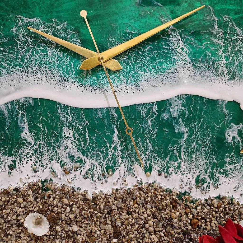 Green Beach Resin Wall Clock | Elegant Epoxy Wall Clock - Pacific Resin Art