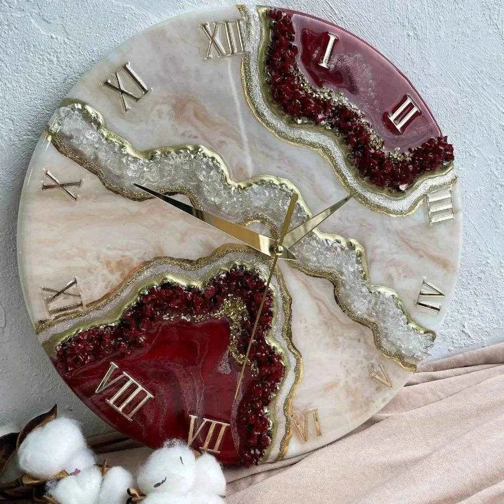 Wine Pearl Resin Wall Clock | Elegant Wall Clocks For Decor - Pacific Resin Art