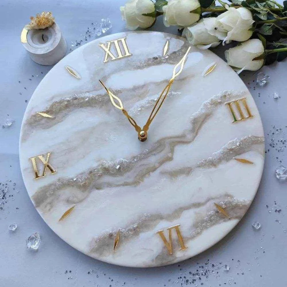 Creamy White Stone Resin Wall Clock | Unique Home Decor - Pacific Resin Art