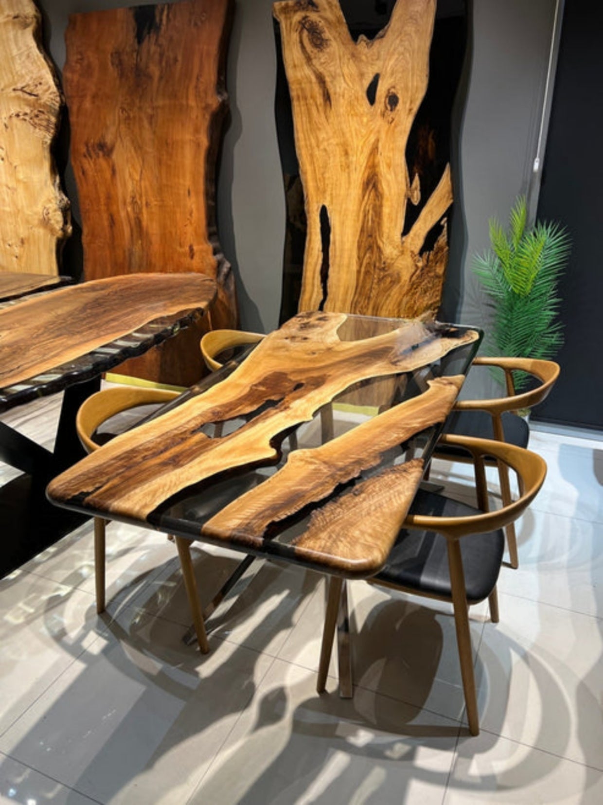 Wooden translucent Epoxy resin art Dining table without stand