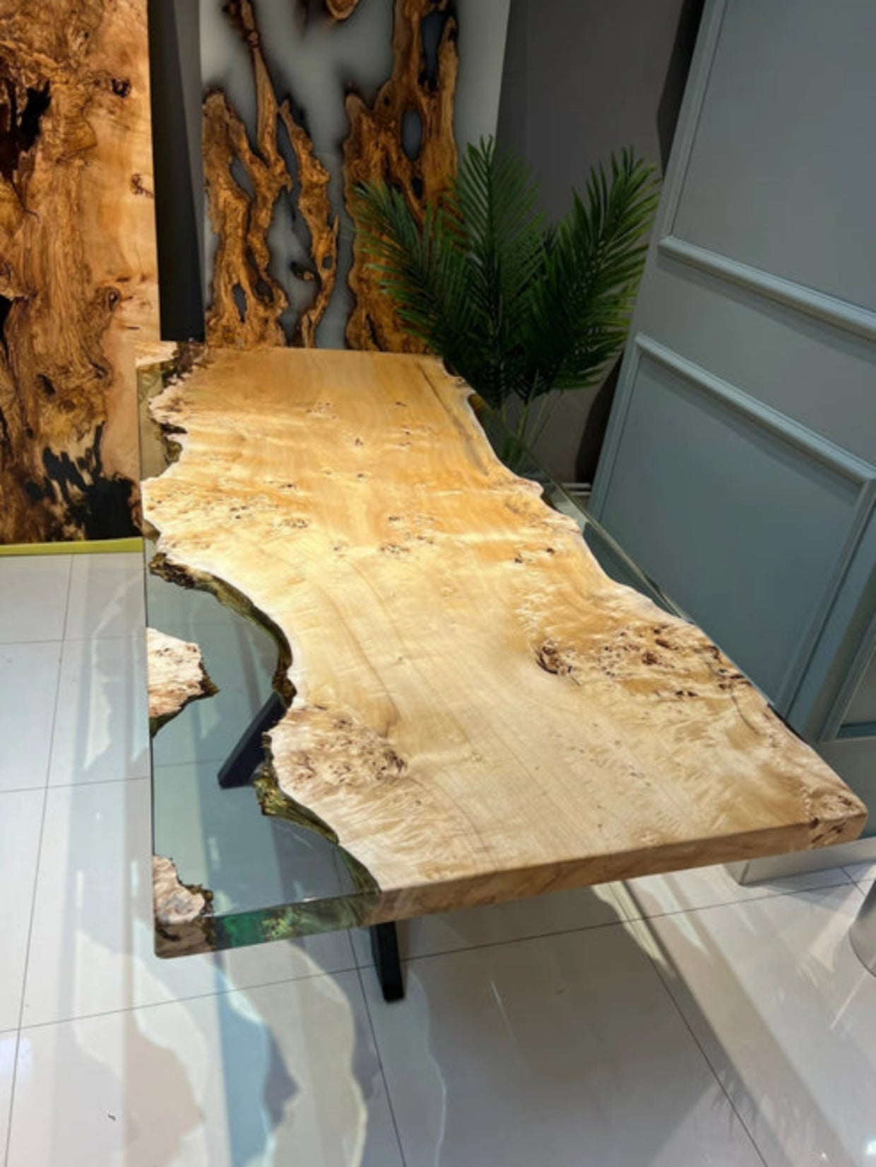 Translucent wodden Epoxy resin art Dining table without stand