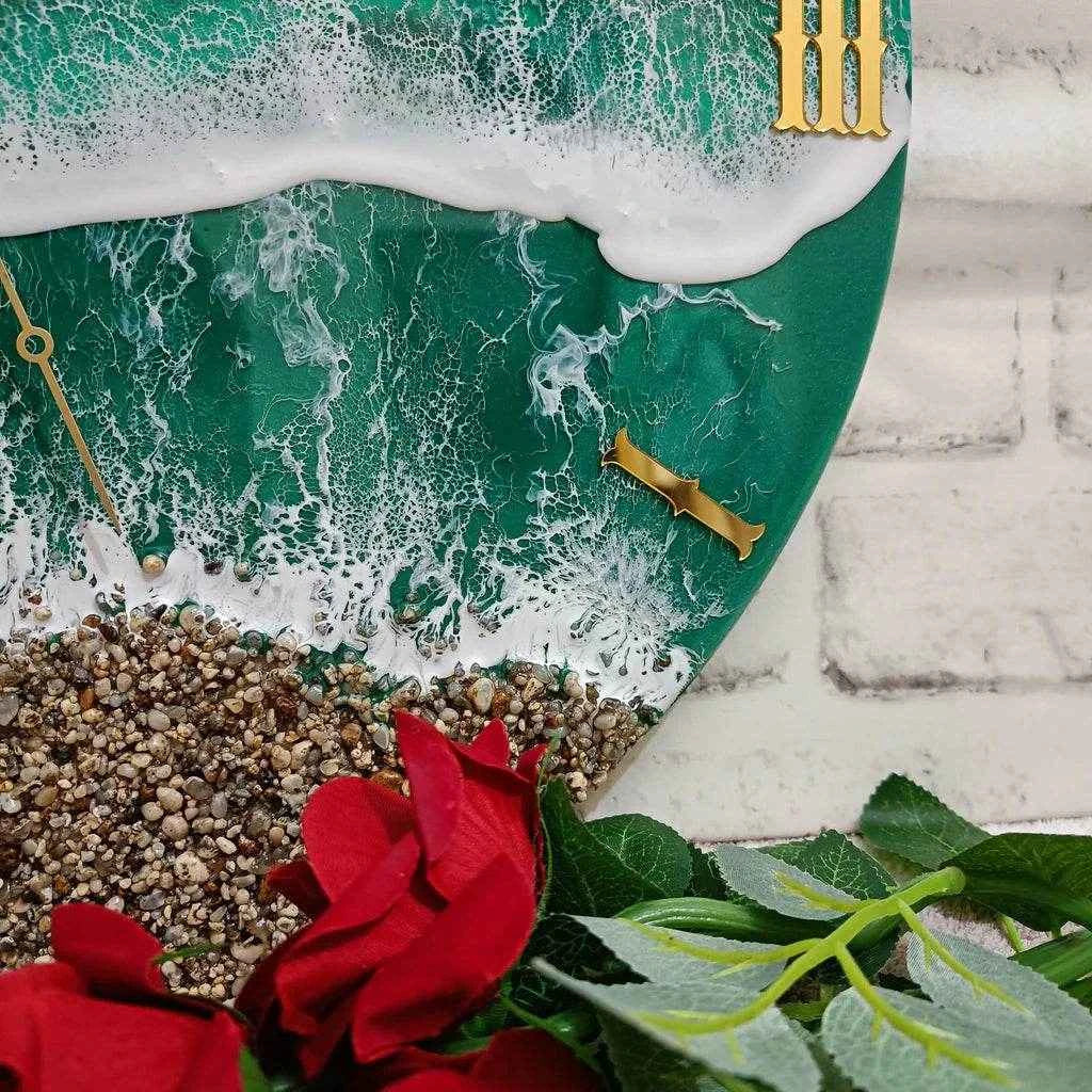 Green Beach Resin Wall Clock | Elegant Epoxy Wall Clock - Pacific Resin Art